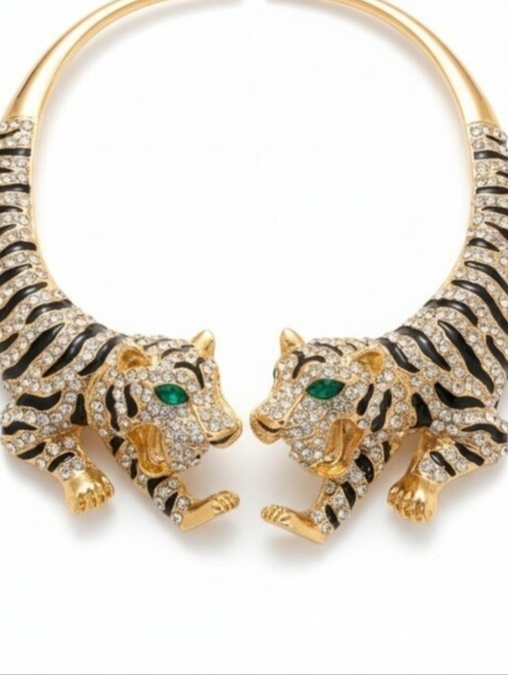 💛▪️Natasha Couture ▪️gold Tone Green Eye Tiger Necklace - Picture 1 of 13